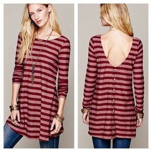 FREE PEOPLE BEACH Movie Date maroon striped tunic oversized XS
